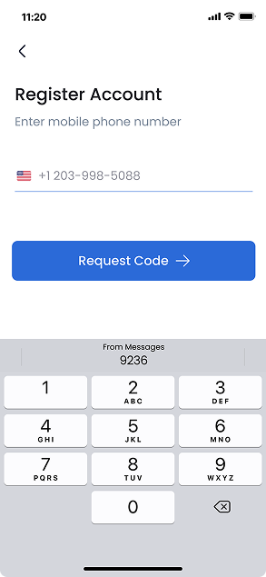 Mobile phone number registration screen
